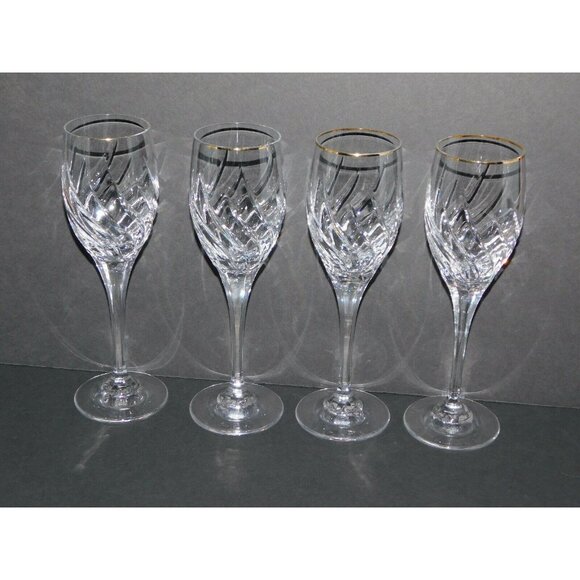 Mikasa Preview Gold Crystal Wine Goblets Set Of 4 Elegant Stemware Gold Trim - Picture 6 of 12